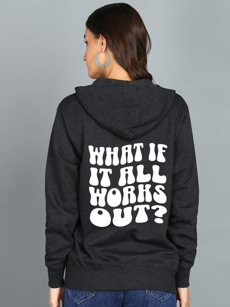 Back Printed Women's Cotton Full Zipper Sweatshirt Hoodies with Kangaroo Pocket Winter Wear Hooded Neck Sweatshirt