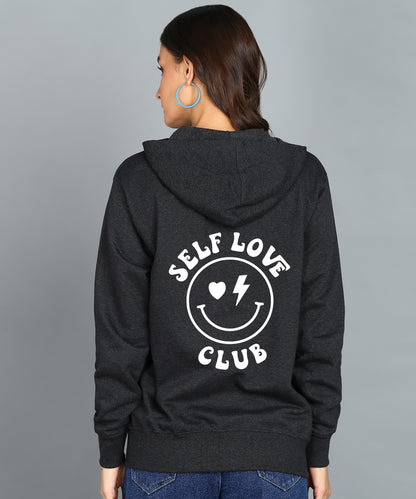 Back Printed Women's Cotton Full Zipper Sweatshirt Hoodies with Kangaroo Pocket Winter Wear Hooded Neck Sweatshirt
