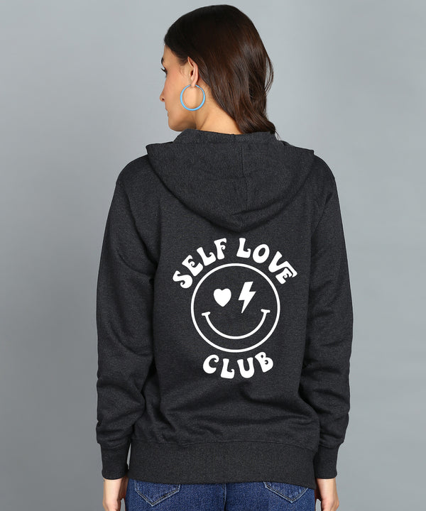 Back Printed Women's Cotton Full Zipper Sweatshirt Hoodies with Kangaroo Pocket Winter Wear Hooded Neck Sweatshirt