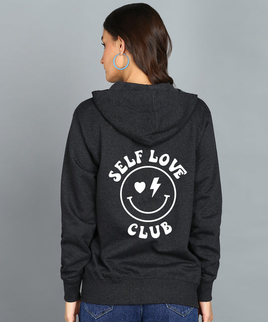 Back Printed Women's Cotton Full Zipper Sweatshirt Hoodies with Kangaroo Pocket Winter Wear Hooded Neck Sweatshirt