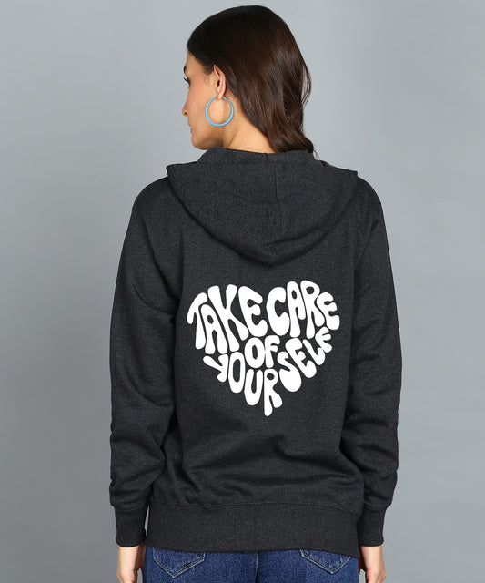 Back Printed Women's Cotton Full Zipper Sweatshirt Hoodies with Kangaroo Pocket Winter Wear Hooded Neck Sweatshirt