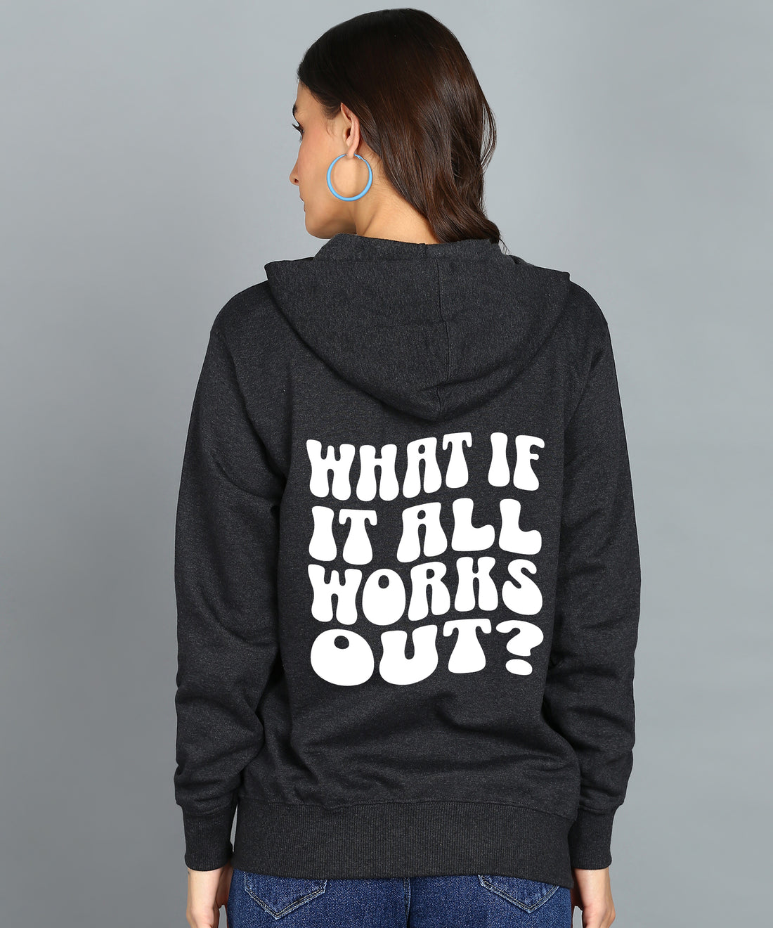 Back Printed Women's Cotton Full Zipper Sweatshirt Hoodies with Kangaroo Pocket Winter Wear Hooded Neck Sweatshirt