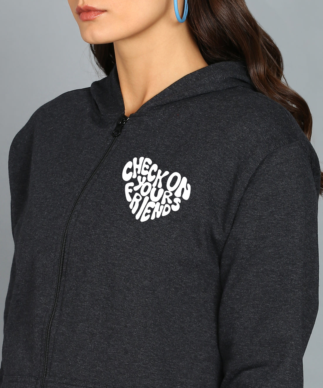 Back Printed Women's Cotton Full Zipper Sweatshirt Hoodies with Kangaroo Pocket Winter Wear Hooded Neck Sweatshirt