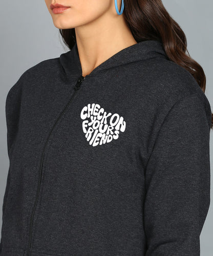 Back Printed Women's Cotton Full Zipper Sweatshirt Hoodies with Kangaroo Pocket Winter Wear Hooded Neck Sweatshirt