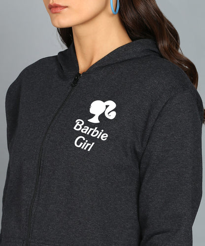 Back Printed Women's Cotton Full Zipper Sweatshirt Hoodies with Kangaroo Pocket Winter Wear Hooded Neck Sweatshirt