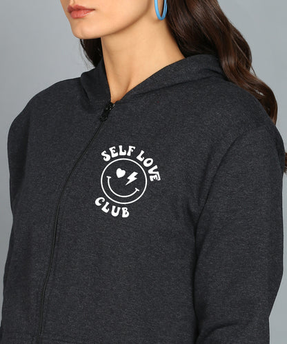 Back Printed Women's Cotton Full Zipper Sweatshirt Hoodies with Kangaroo Pocket Winter Wear Hooded Neck Sweatshirt