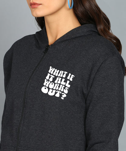 Back Printed Women's Cotton Full Zipper Sweatshirt Hoodies with Kangaroo Pocket Winter Wear Hooded Neck Sweatshirt