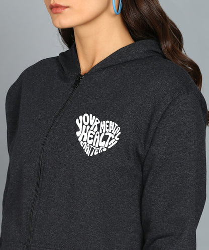 Back Printed Women's Cotton Full Zipper Sweatshirt Hoodies with Kangaroo Pocket Winter Wear Hooded Neck Sweatshirt