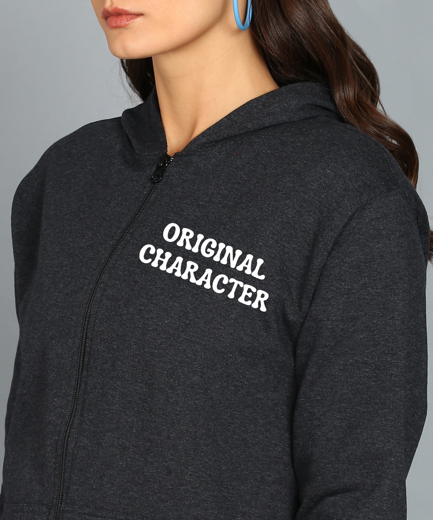 Back Printed Women's Cotton Full Zipper Sweatshirt Hoodies with Kangaroo Pocket Winter Wear Hooded Neck Sweatshirt