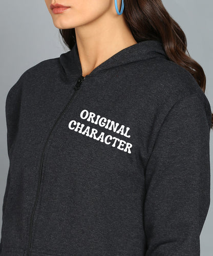 Back Printed Women's Cotton Full Zipper Sweatshirt Hoodies with Kangaroo Pocket Winter Wear Hooded Neck Sweatshirt