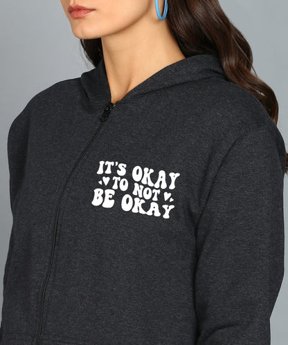 Back Printed Women's Cotton Full Zipper Sweatshirt Hoodies with Kangaroo Pocket Winter Wear Hooded Neck Sweatshirt
