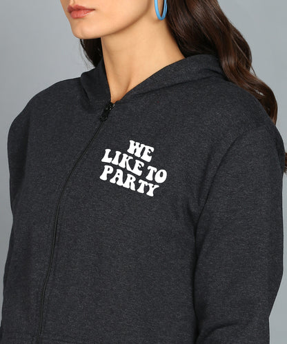 Back Printed Women's Cotton Full Zipper Sweatshirt Hoodies with Kangaroo Pocket Winter Wear Hooded Neck Sweatshirt