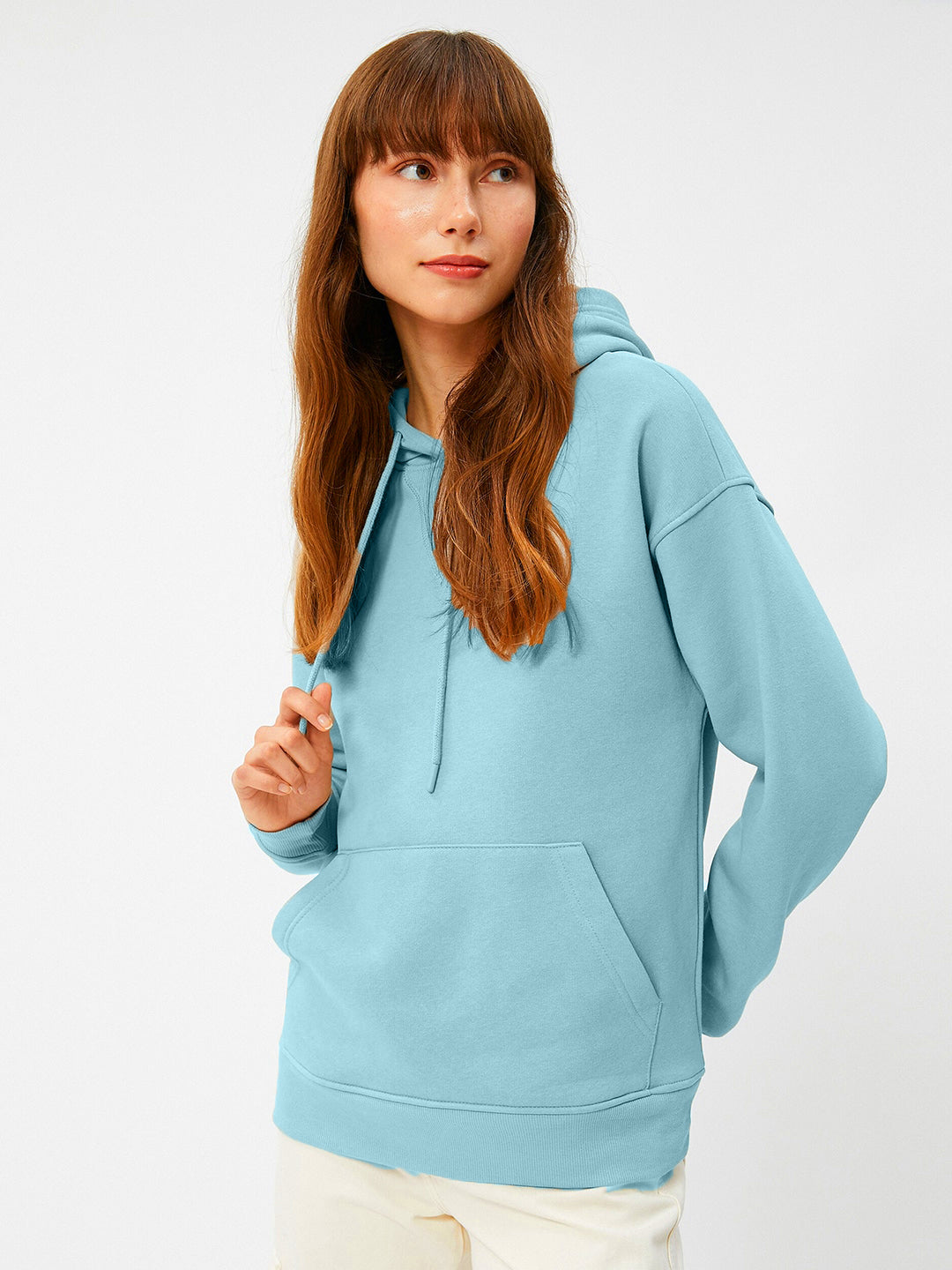 Women Plain Solid Pullover Hooded Hoodie Sweatshirt with 2 Kangaroo Pockets