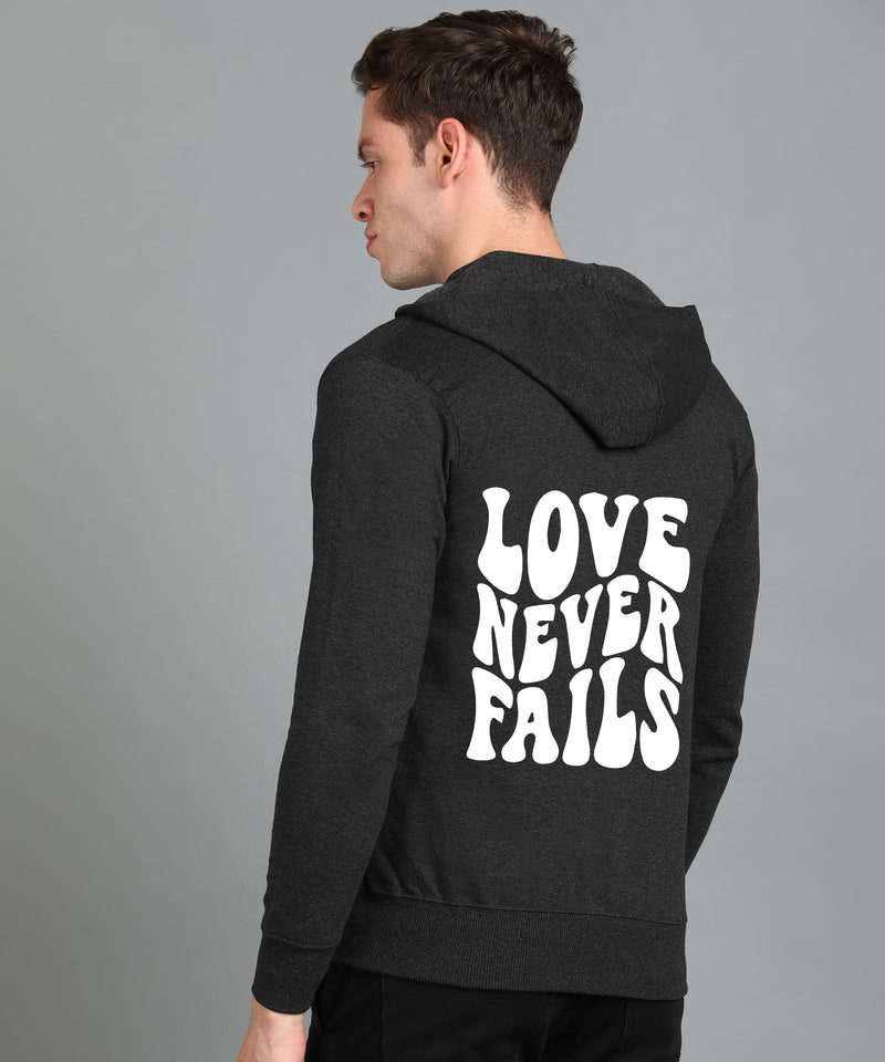 Love Never Fails Men's Back Printed Zipper Hoodie