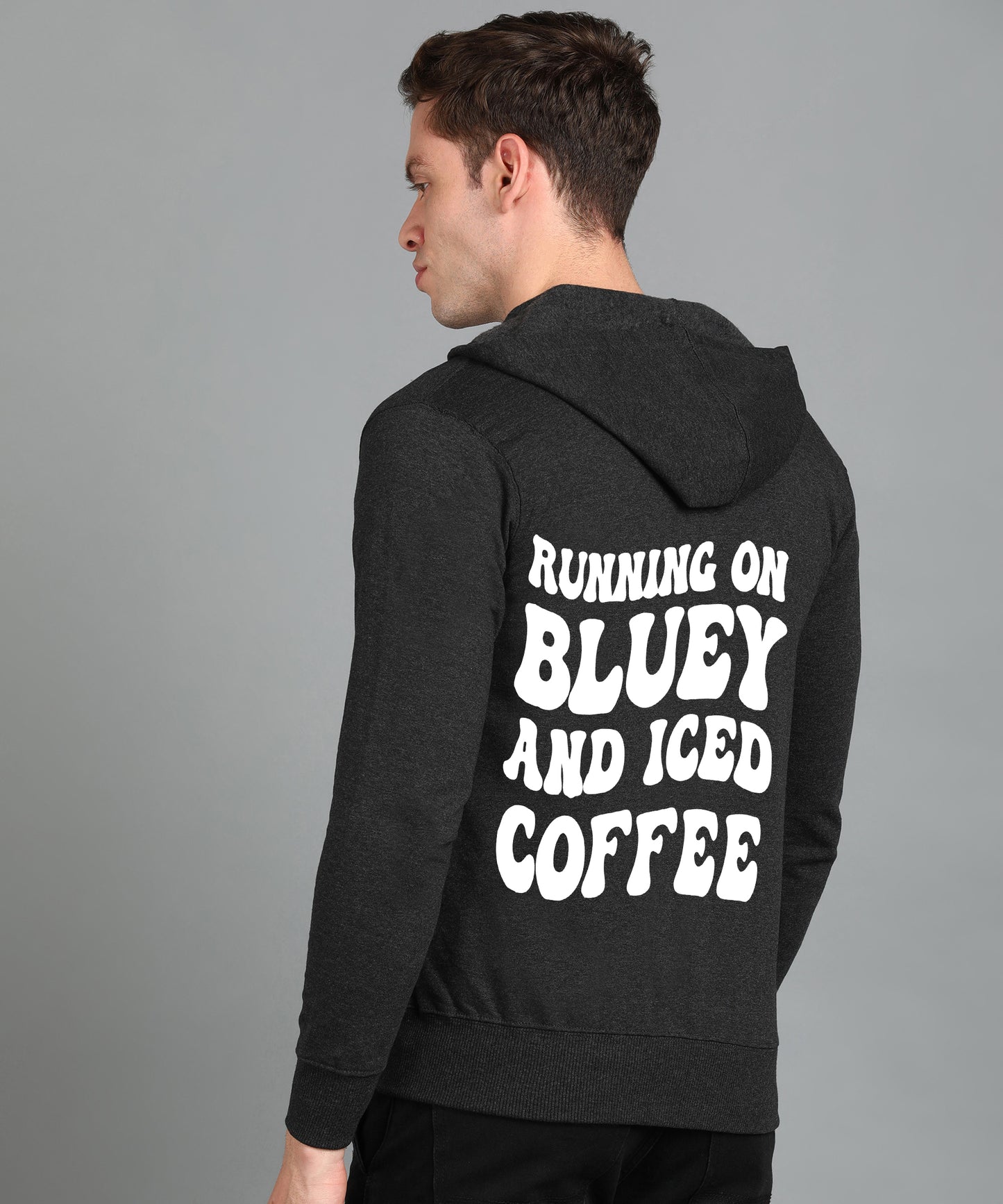 Running on Bluey and Iced Coffee Men’s Zipper Hoodie | Stylish & Cozy