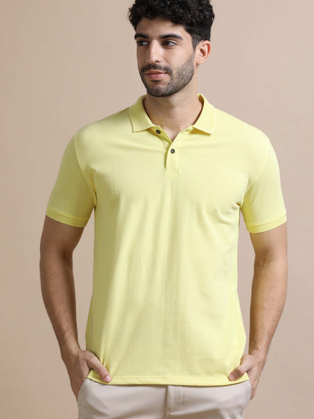Sustainable Sunrise Yellow Men's Premium Polo T-Shirt | Eco-Friendly Smart-Casual Wear