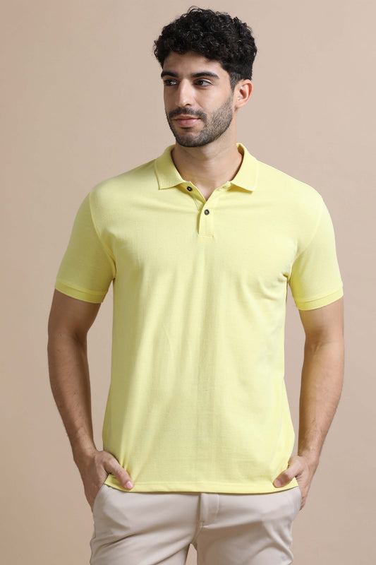 Sustainable Sunrise Yellow Men's Premium Polo T-Shirt | Eco-Friendly Smart-Casual Wear