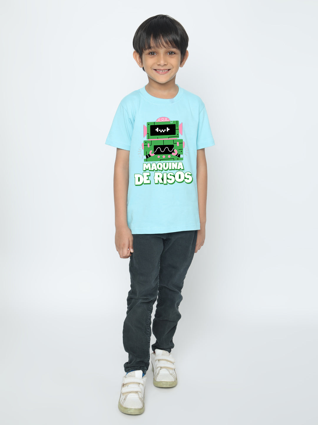 Kids Boys Robot Maquina de Risos T-Shirt - Fun & Stylish
