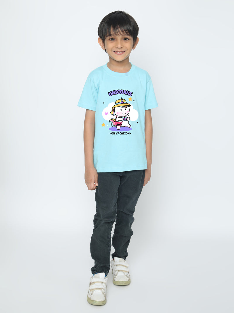 Kids Boys Unicorn on Vacation Trendy T-Shirt