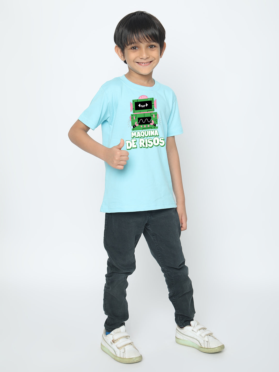 Kids Boys Robot Maquina de Risos T-Shirt - Fun & Stylish