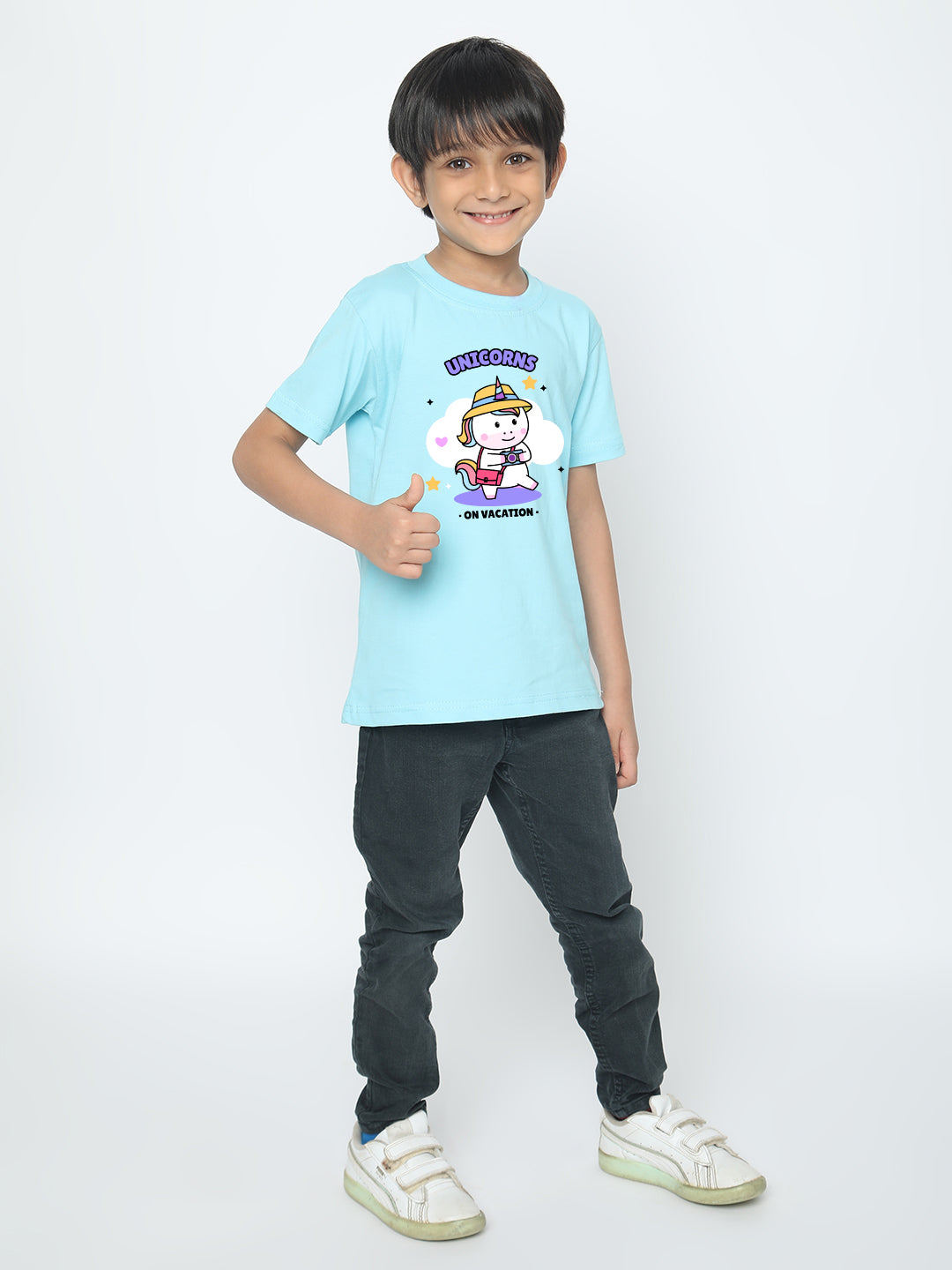 Kids Boys Unicorn on Vacation Trendy T-Shirt