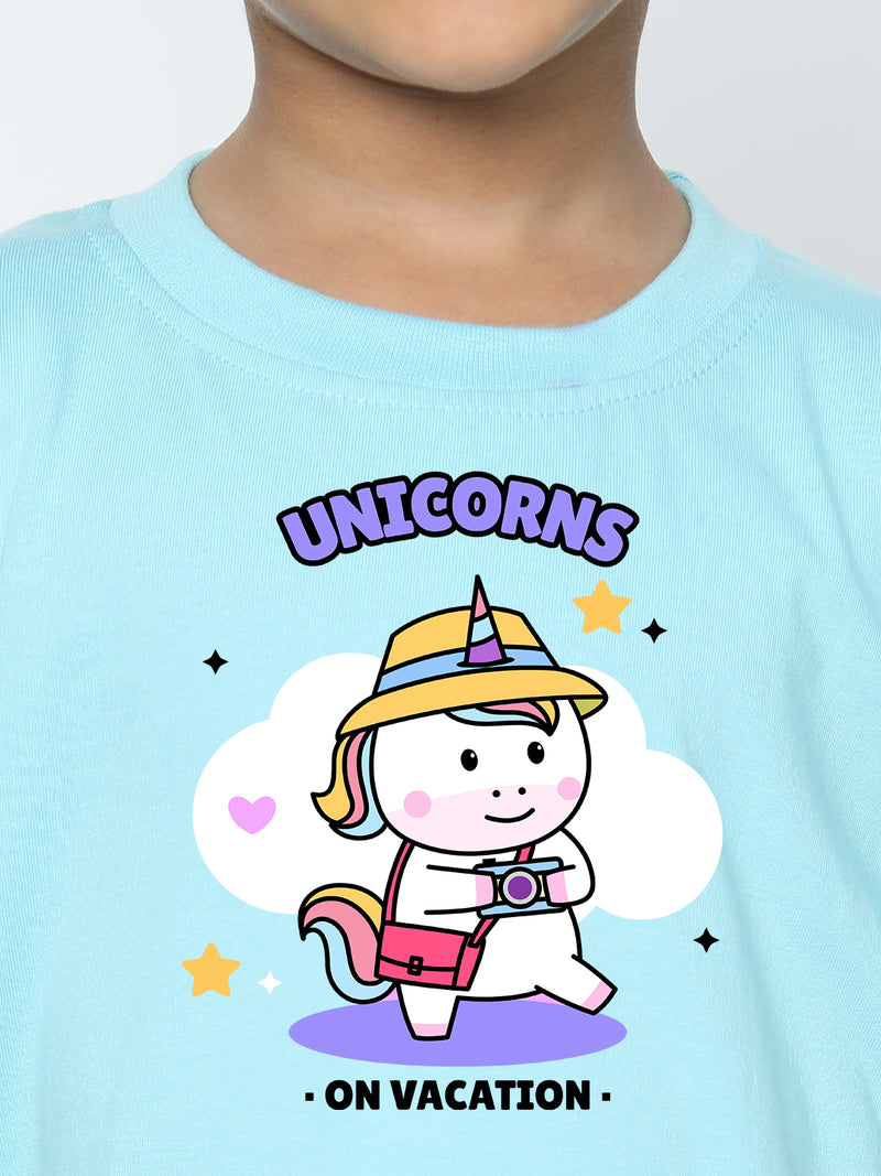 Kids Boys Unicorn on Vacation Trendy T-Shirt