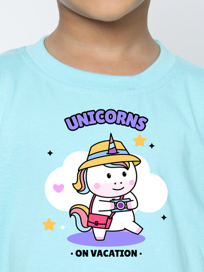 Kids Boys Unicorn on Vacation Trendy T-Shirt
