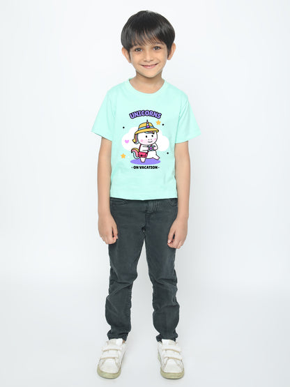 Kids Boys Unicorn on Vacation Trendy T-Shirt