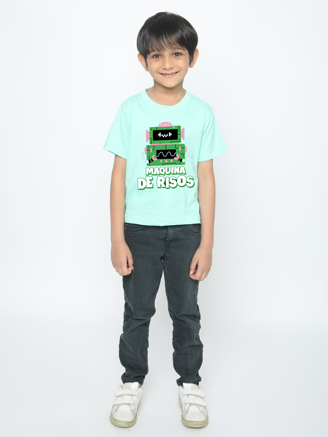 Kids Boys Robot Maquina de Risos T-Shirt - Fun & Stylish