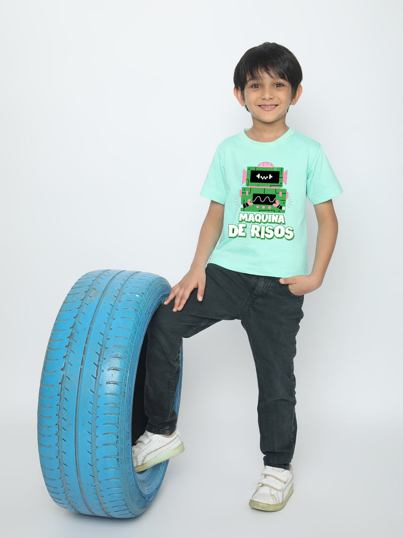 Kids Boys Robot Maquina de Risos T-Shirt - Fun & Stylish