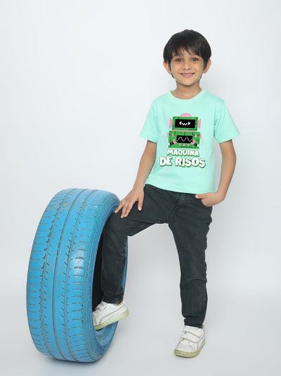 Kids Boys Robot Maquina de Risos T-Shirt - Fun & Stylish