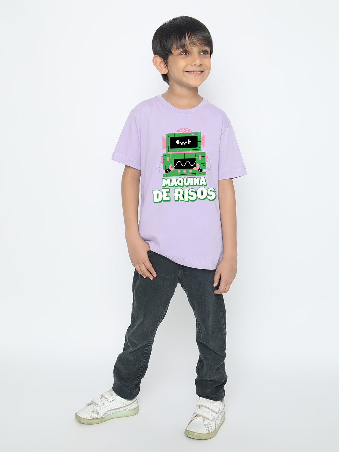 Kids Boys Robot Maquina de Risos T-Shirt - Fun & Stylish