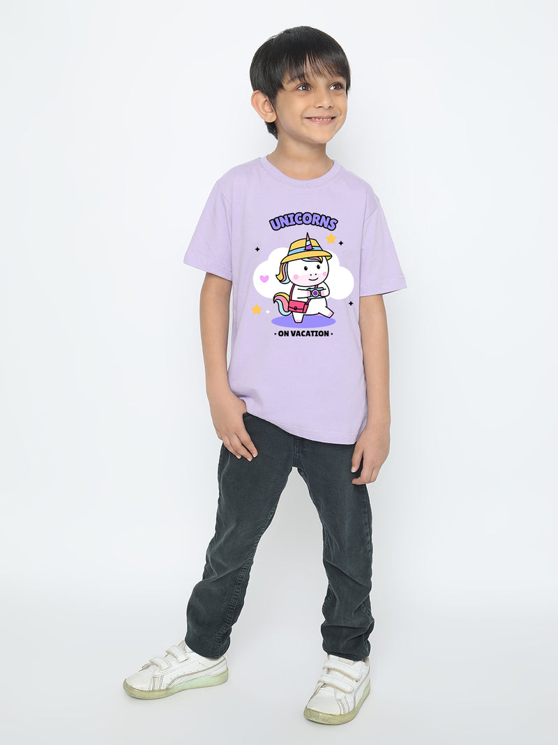 Kids Boys Unicorn on Vacation Trendy T-Shirt