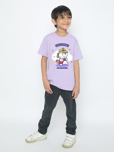 Kids Boys Unicorn on Vacation Trendy T-Shirt