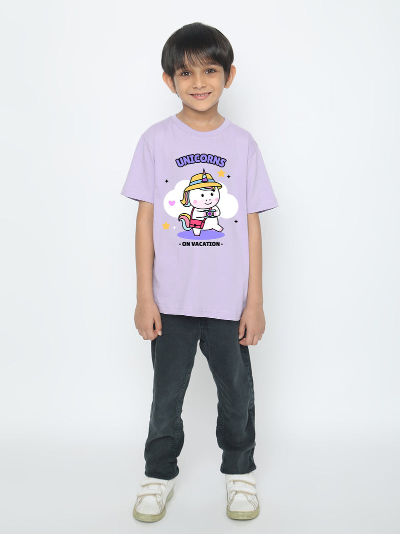 Kids Boys Unicorn on Vacation Trendy T-Shirt