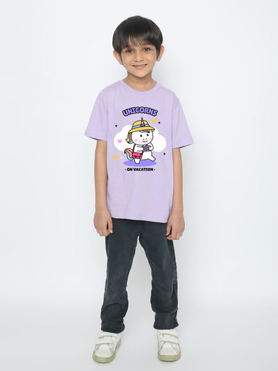 Kids Boys Unicorn on Vacation Trendy T-Shirt