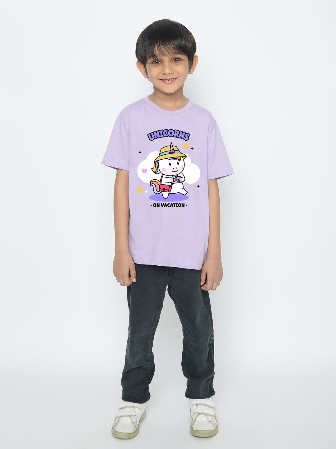 Kids Boys Unicorn on Vacation Trendy T-Shirt