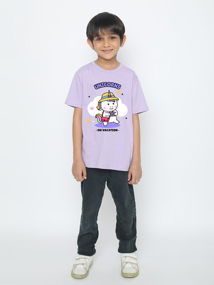 Kids Boys Unicorn on Vacation Trendy T-Shirt