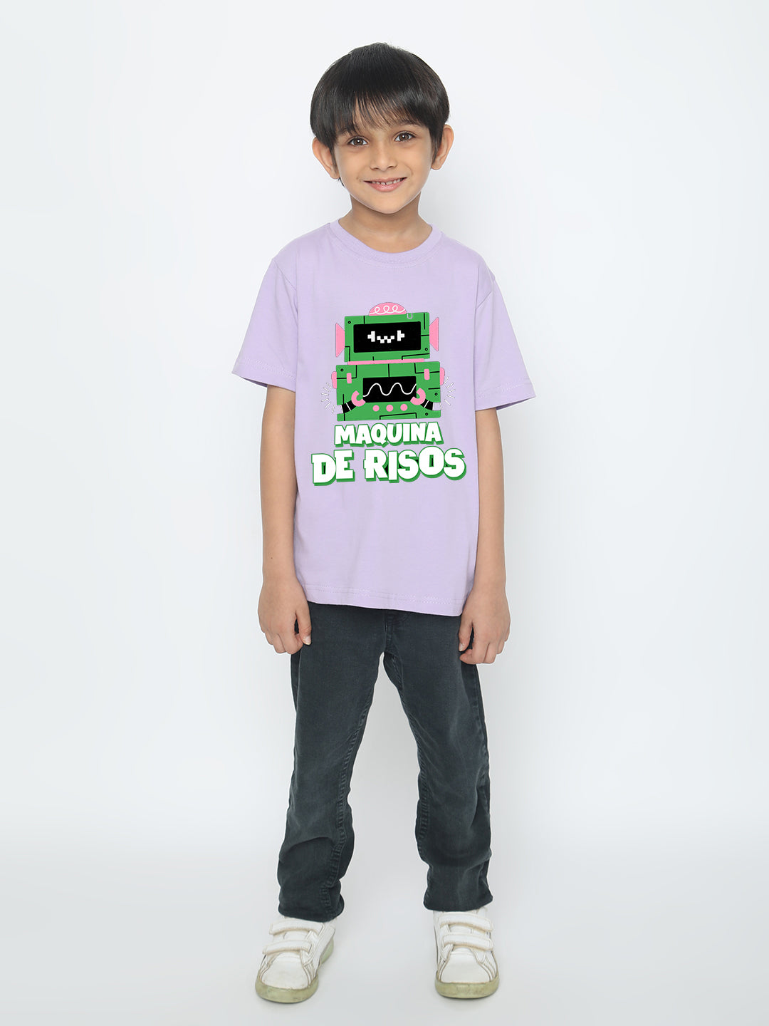 Kids Boys Robot Maquina de Risos T-Shirt - Fun & Stylish