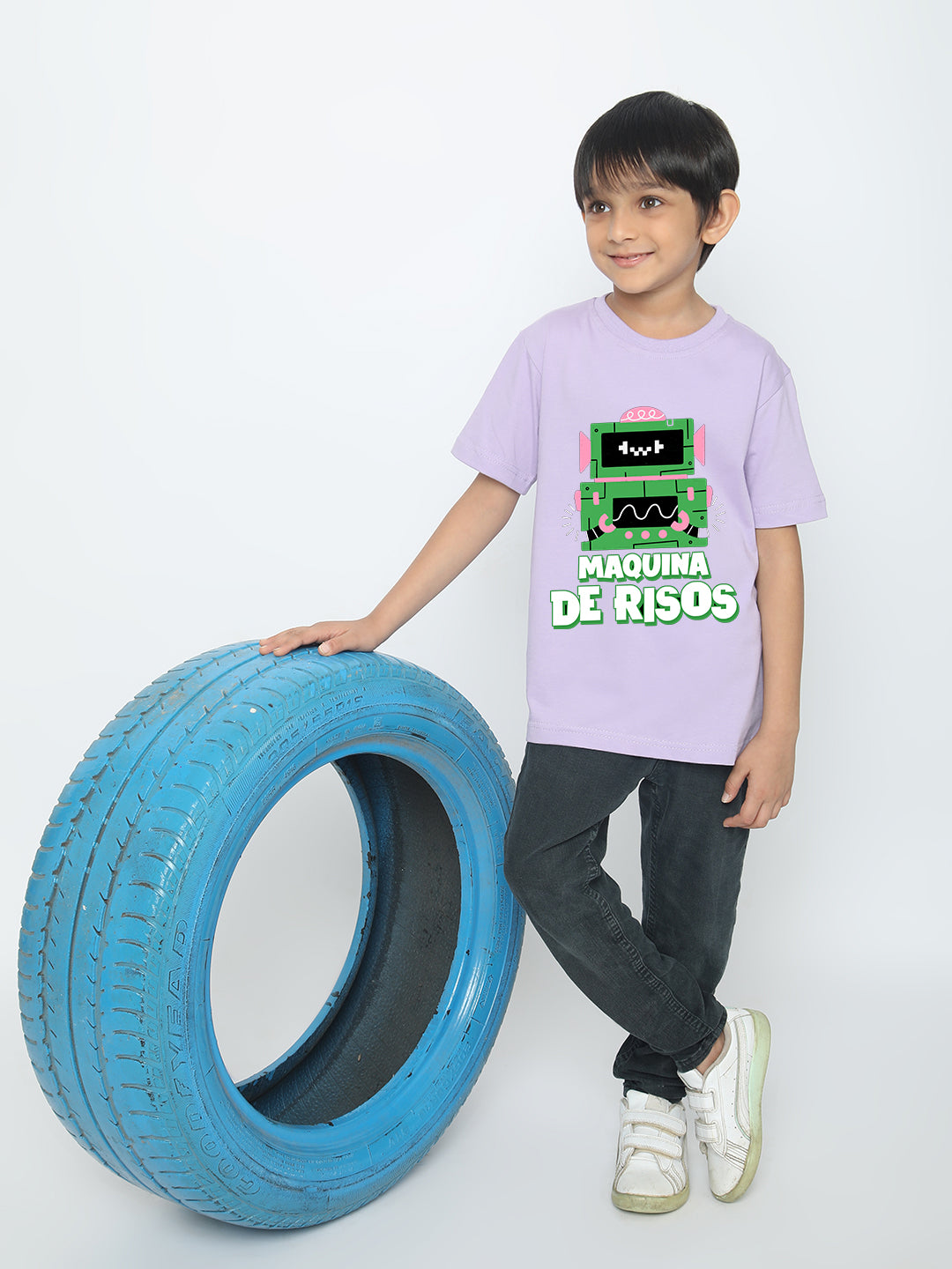 Kids Boys Robot Maquina de Risos T-Shirt - Fun & Stylish