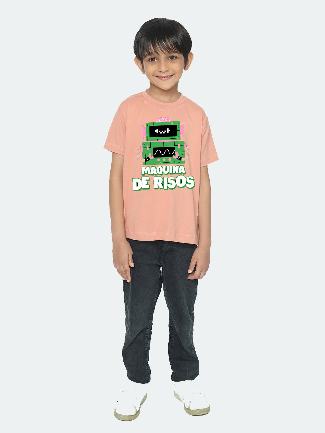 Kids Boys Robot Maquina de Risos T-Shirt - Fun & Stylish