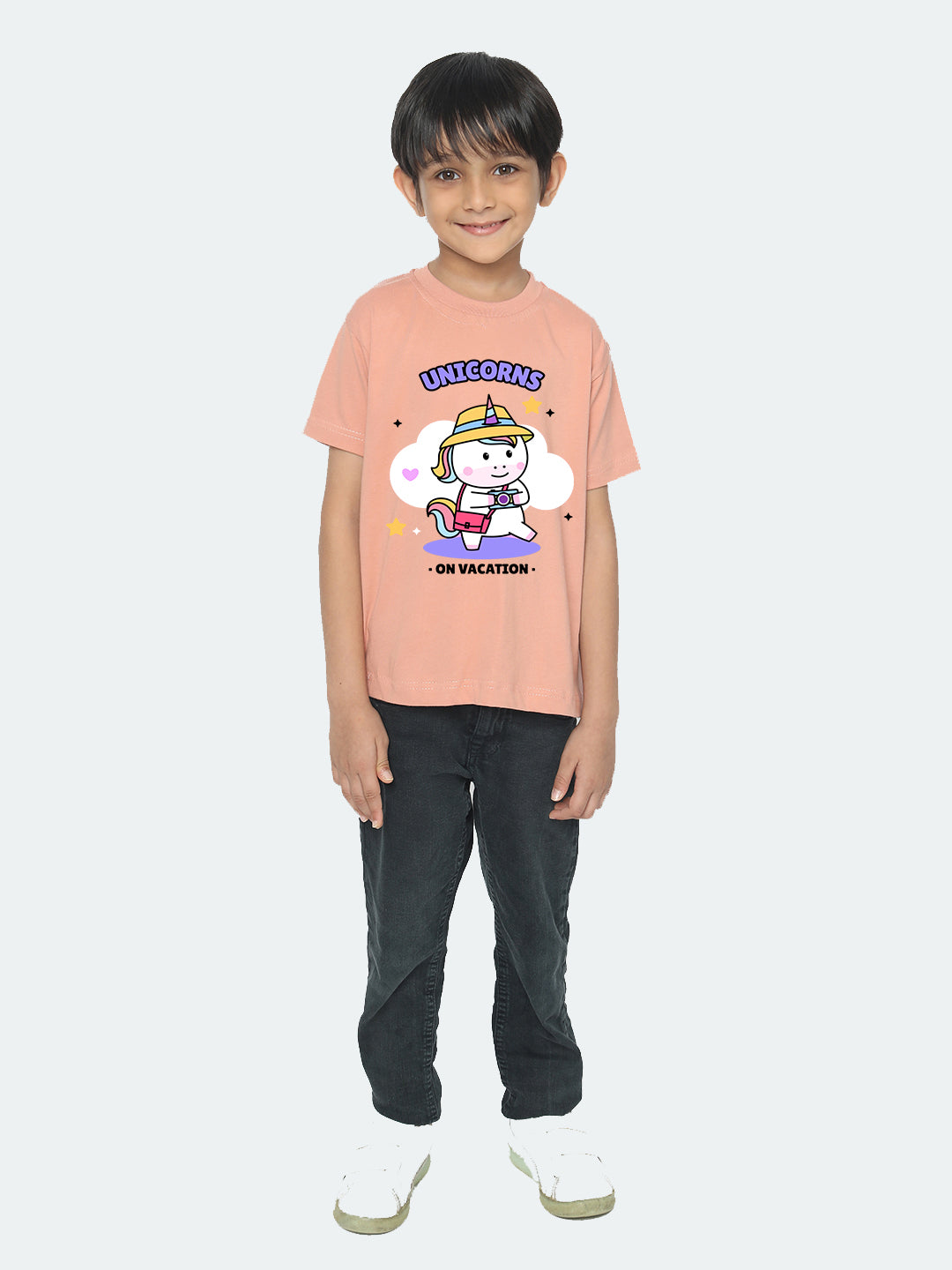 Kids Boys Unicorn on Vacation Trendy T-Shirt