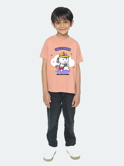 Kids Boys Unicorn on Vacation Trendy T-Shirt