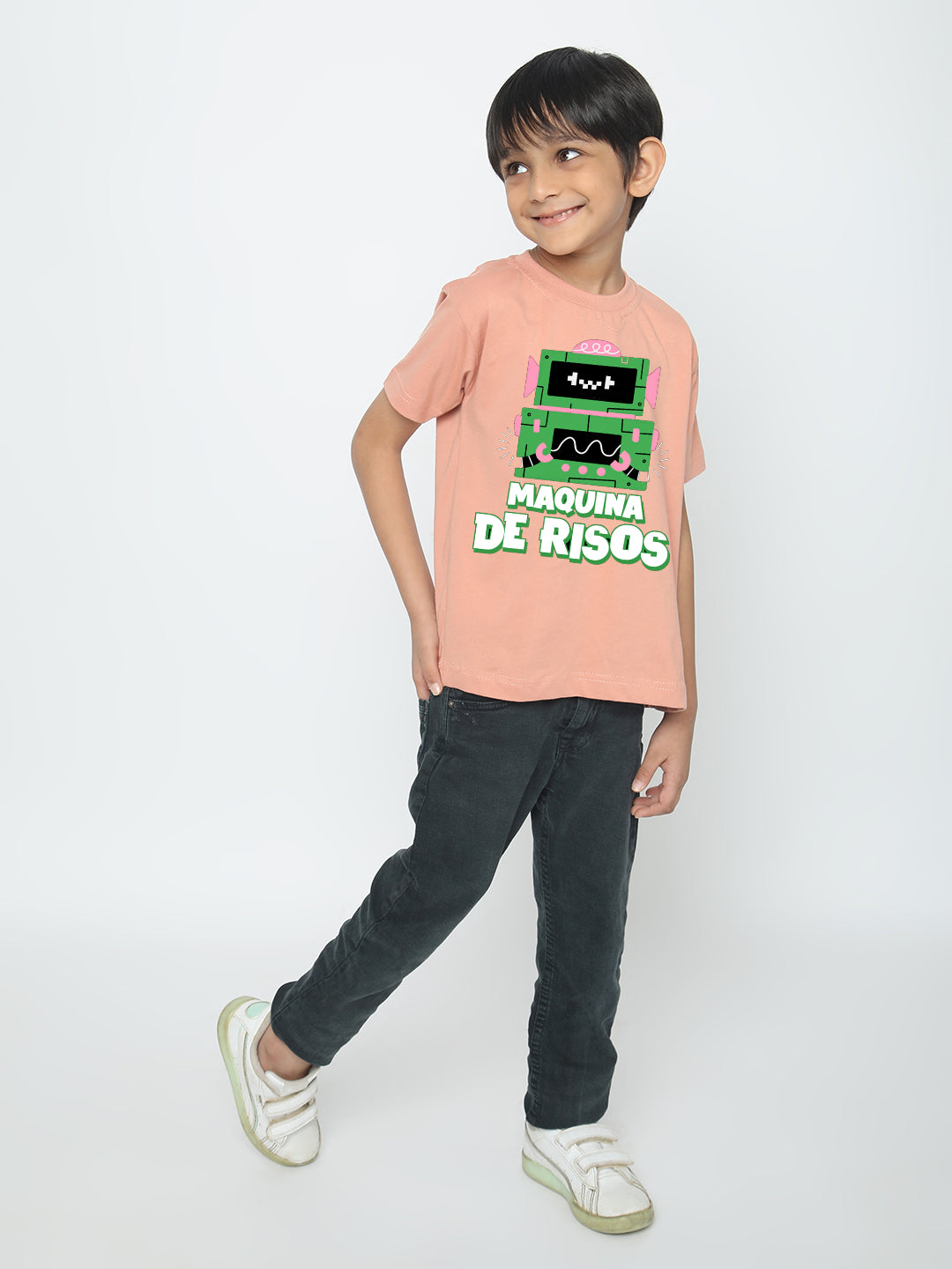 Kids Boys Robot Maquina de Risos T-Shirt - Fun & Stylish