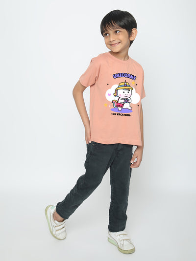 Kids Boys Unicorn on Vacation Trendy T-Shirt