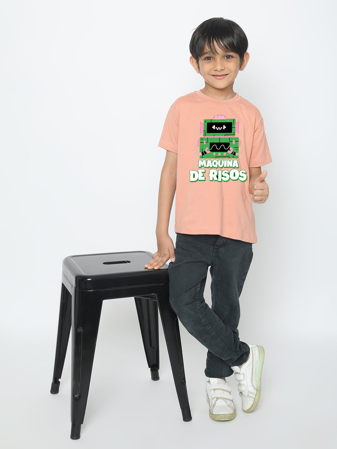 Kids Boys Robot Maquina de Risos T-Shirt - Fun & Stylish