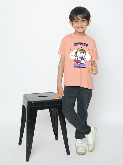 Kids Boys Unicorn on Vacation Trendy T-Shirt