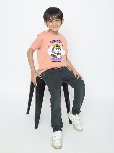 Kids Boys Unicorn on Vacation Trendy T-Shirt