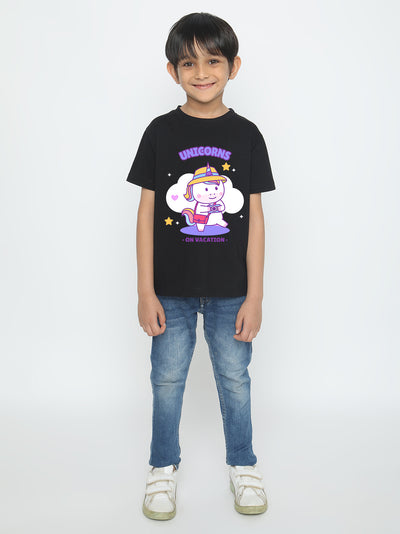 Kids Boys Unicorn on Vacation Trendy T-Shirt