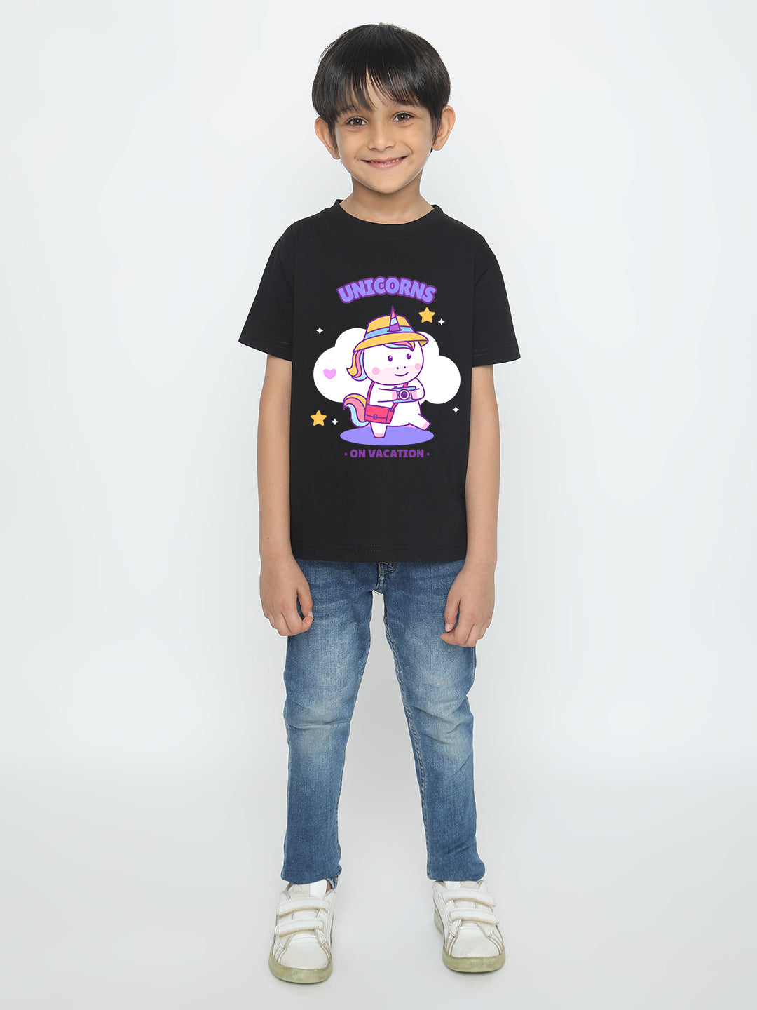 Kids Boys Unicorn on Vacation Trendy T-Shirt
